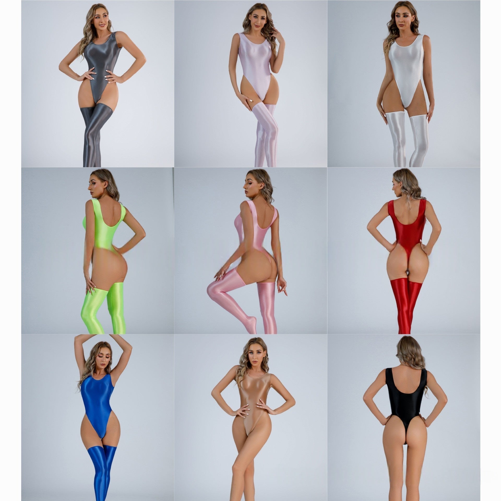 Satin Touch Bodysuit With Stockings