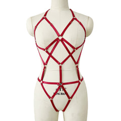 Black Black Bodysuit Red Strappy Harness Lingerie Sexy Teddy