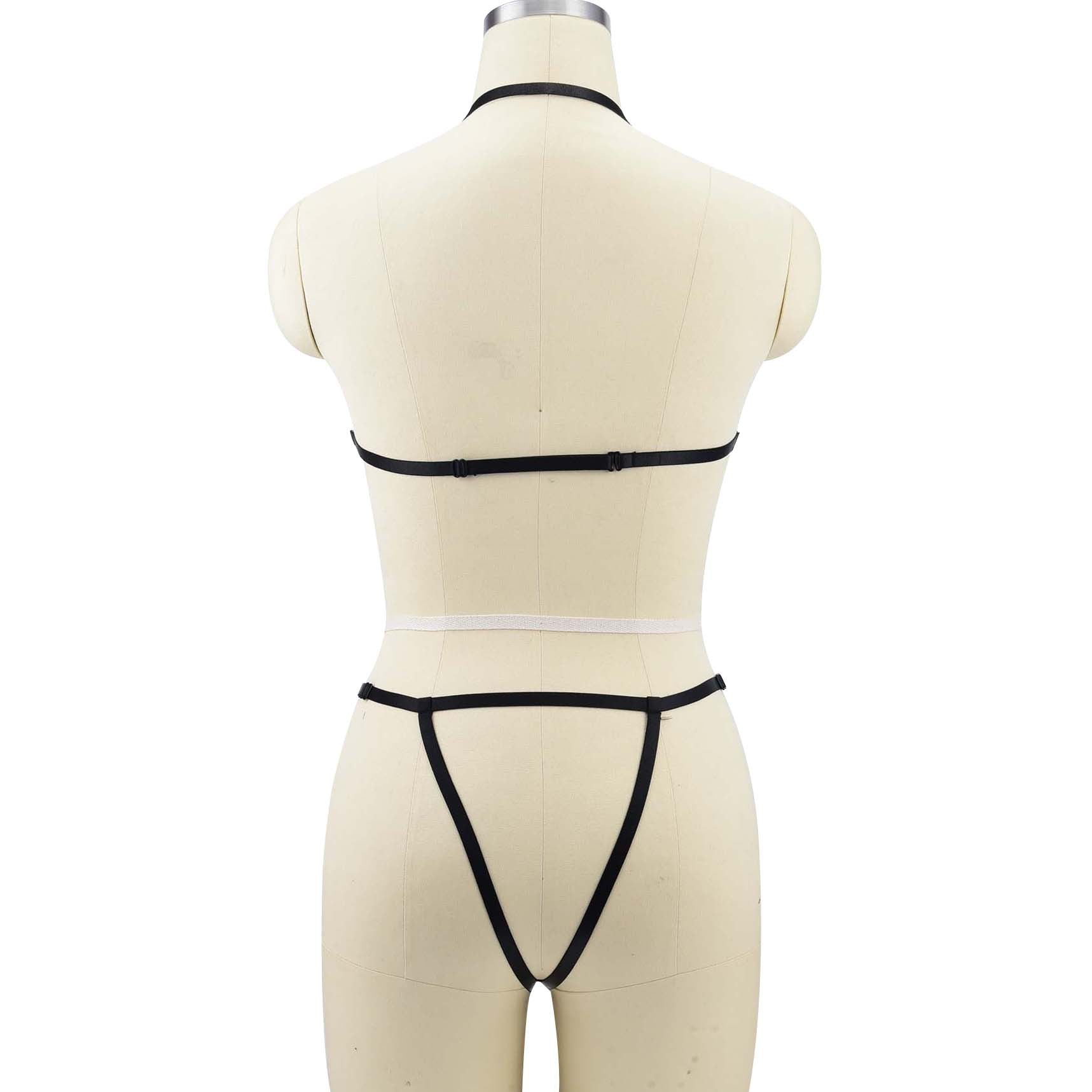 Black Black Bodysuit Red Strappy Harness Lingerie Sexy Teddy