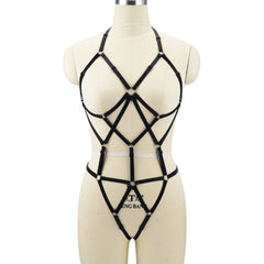 Black Black Bodysuit Red Strappy Harness Lingerie Sexy Teddy