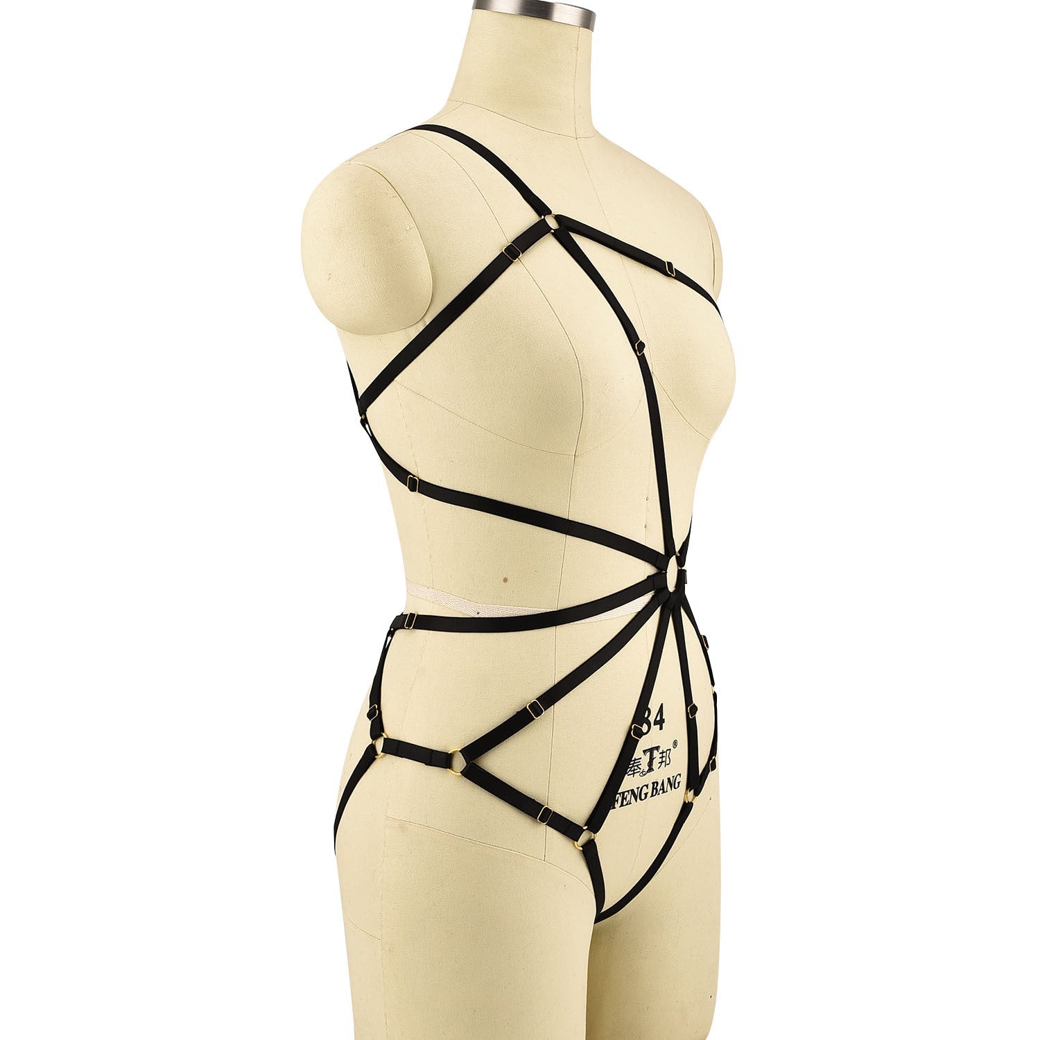 Chubby Womens Black Bodysuit Submissive Strappy Harness Lingerie Hot Teddy