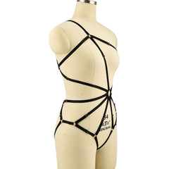Chubby Womens Black Bodysuit Submissive Strappy Harness Lingerie Hot Teddy