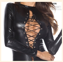 Extreme Long Sleeve Bodysuit HubLai Latex Lingerie Revealing Teddy
