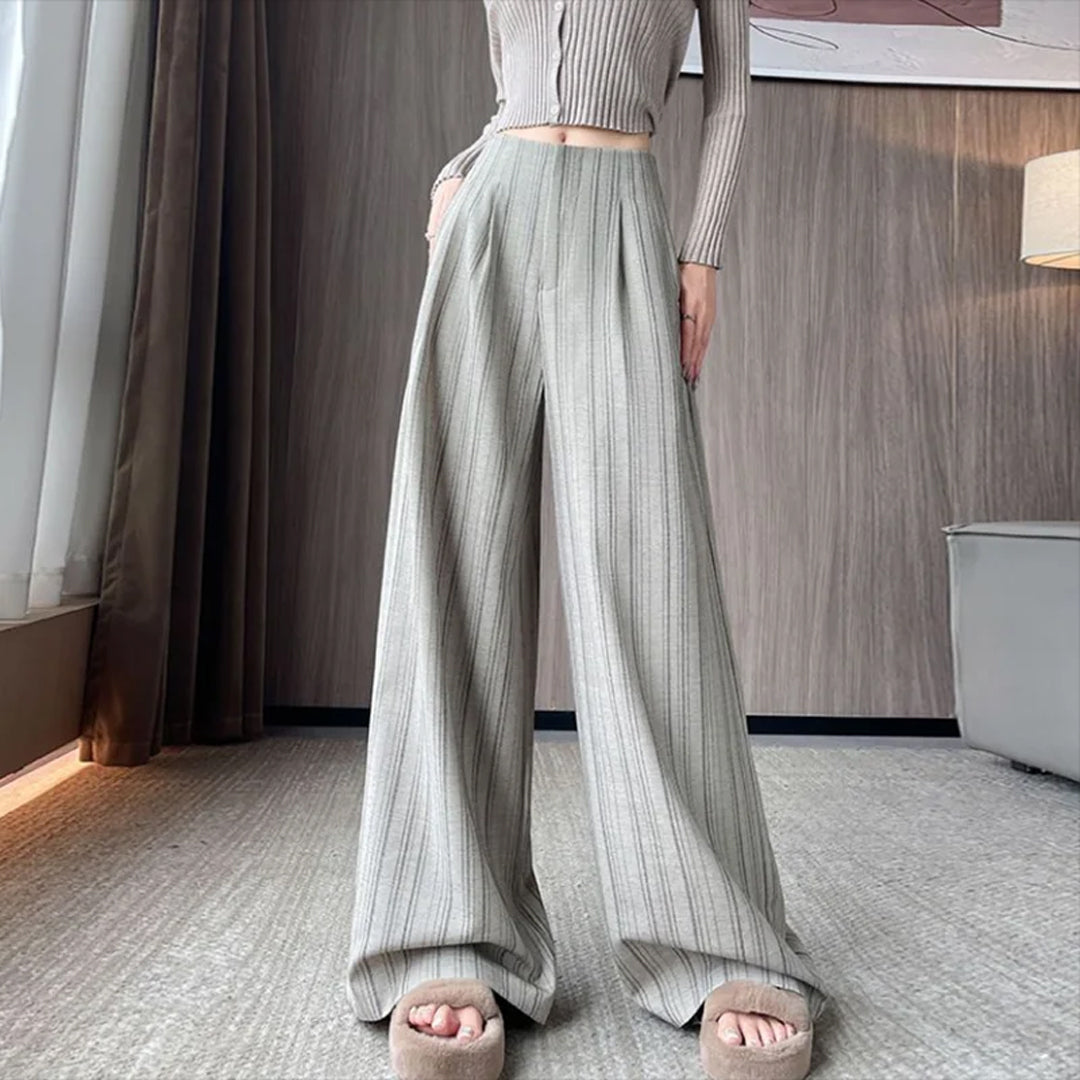 High Waist Loose Elegant Striped Office Pants