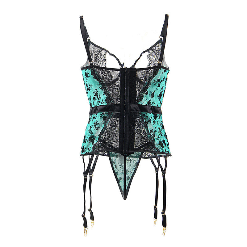 Lace Black Corset Bodysuit  Harness Busty Mature Lingerie Garter Belt
