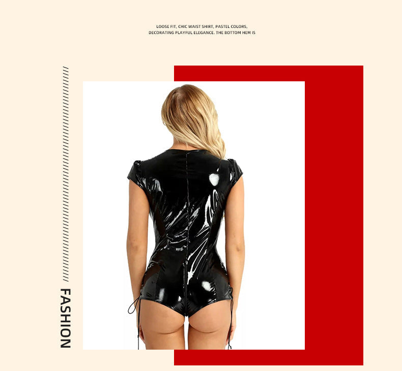 Latina Black Bodysuit Leather Kinky Lingerie Black Teddy