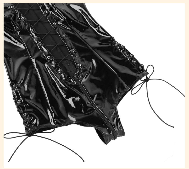 Latina Black Bodysuit Leather Kinky Lingerie Black Teddy