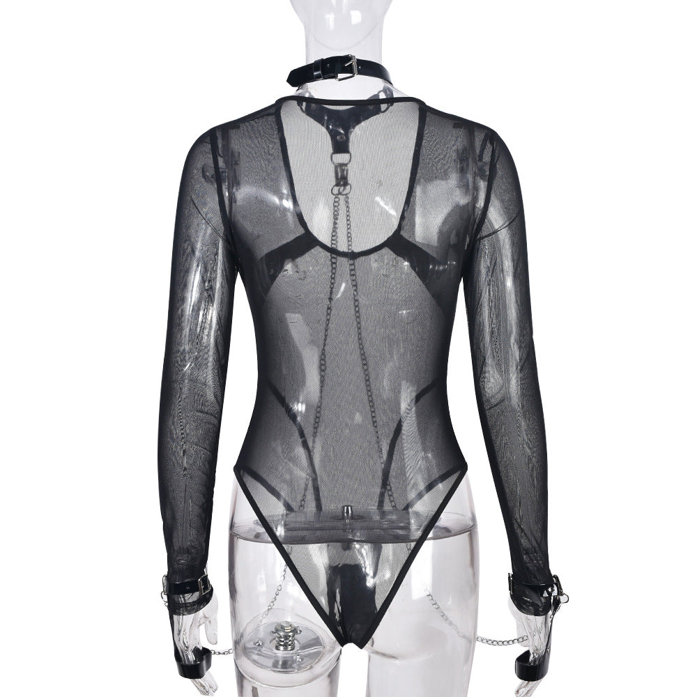 Latina Long Sleeve Bodysuit Sexy HubLai Lingerie Women Teddy Choker