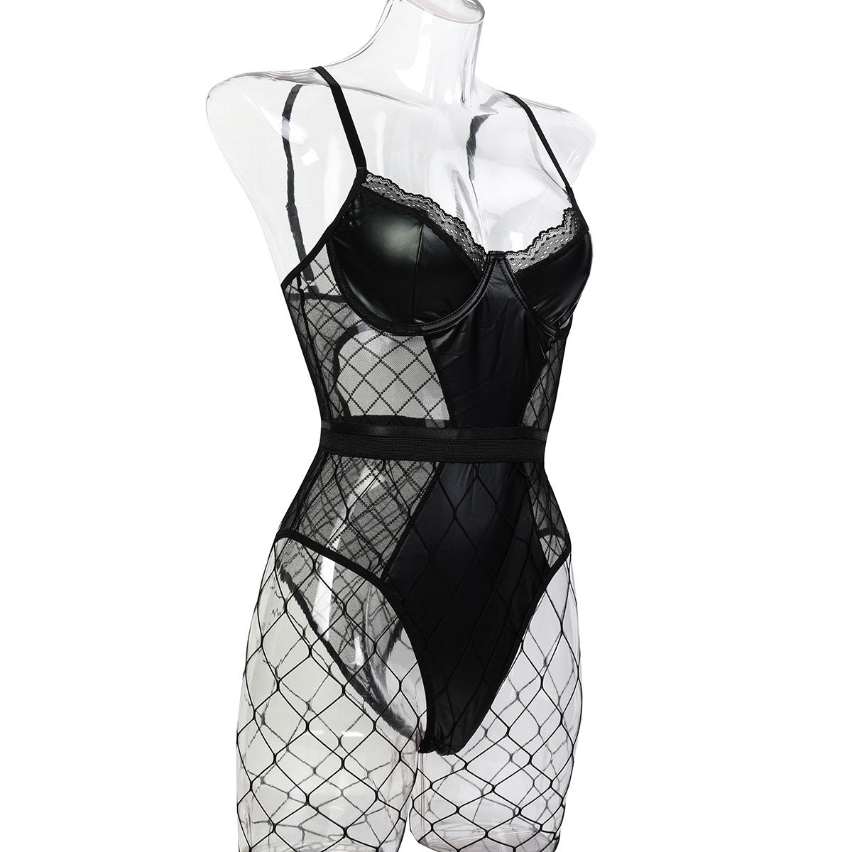 Black Leather Lace HubLai Lingerie