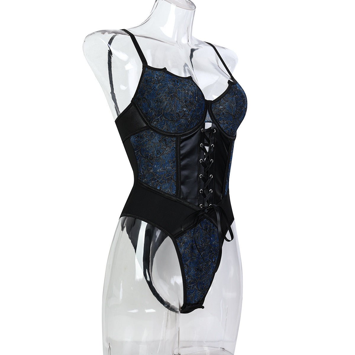 Leather Floral Corset Bodysuit HubLai Lingerie