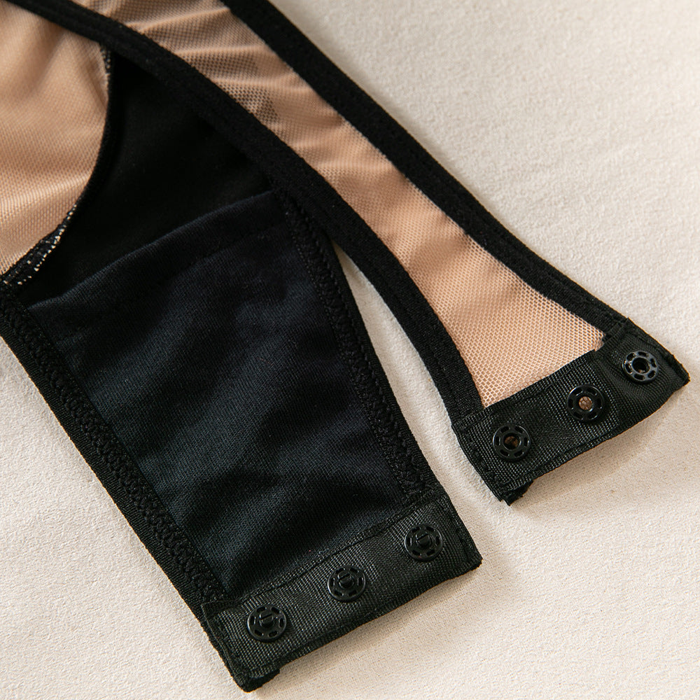 Black Leather Nude Sheer HubLai Lingerie