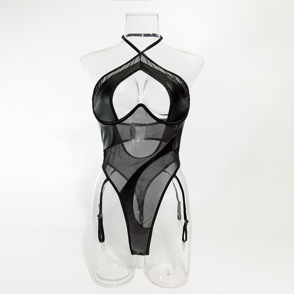 Black Leather Nude Sheer HubLai Lingerie
