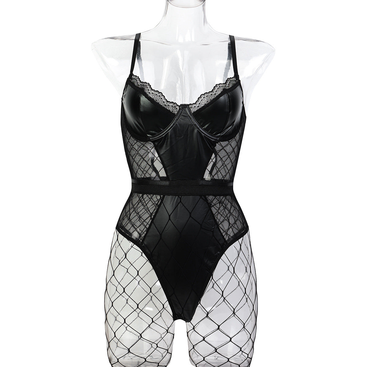 Black Leather Lace HubLai Lingerie
