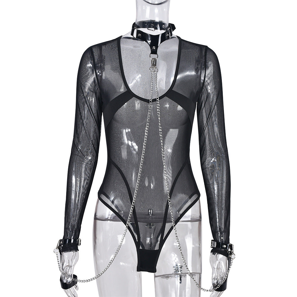 Latina Long Sleeve Bodysuit Sexy HubLai Lingerie Women Teddy Choker
