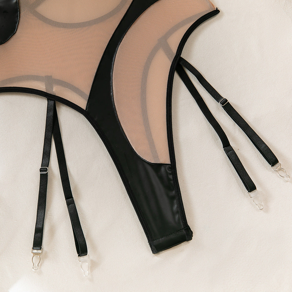 Black Leather Nude Sheer HubLai Lingerie