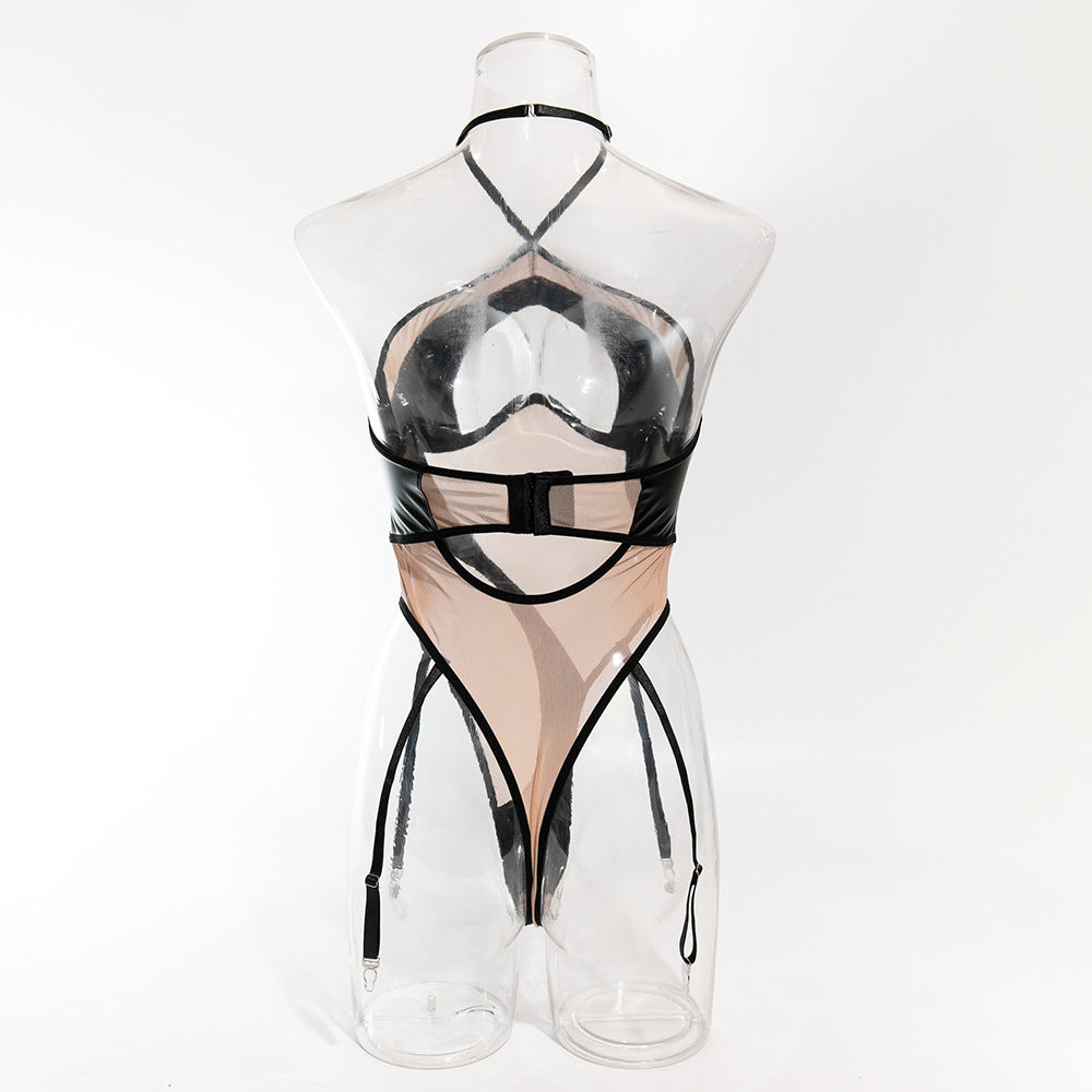 Black Leather Nude Sheer HubLai Lingerie
