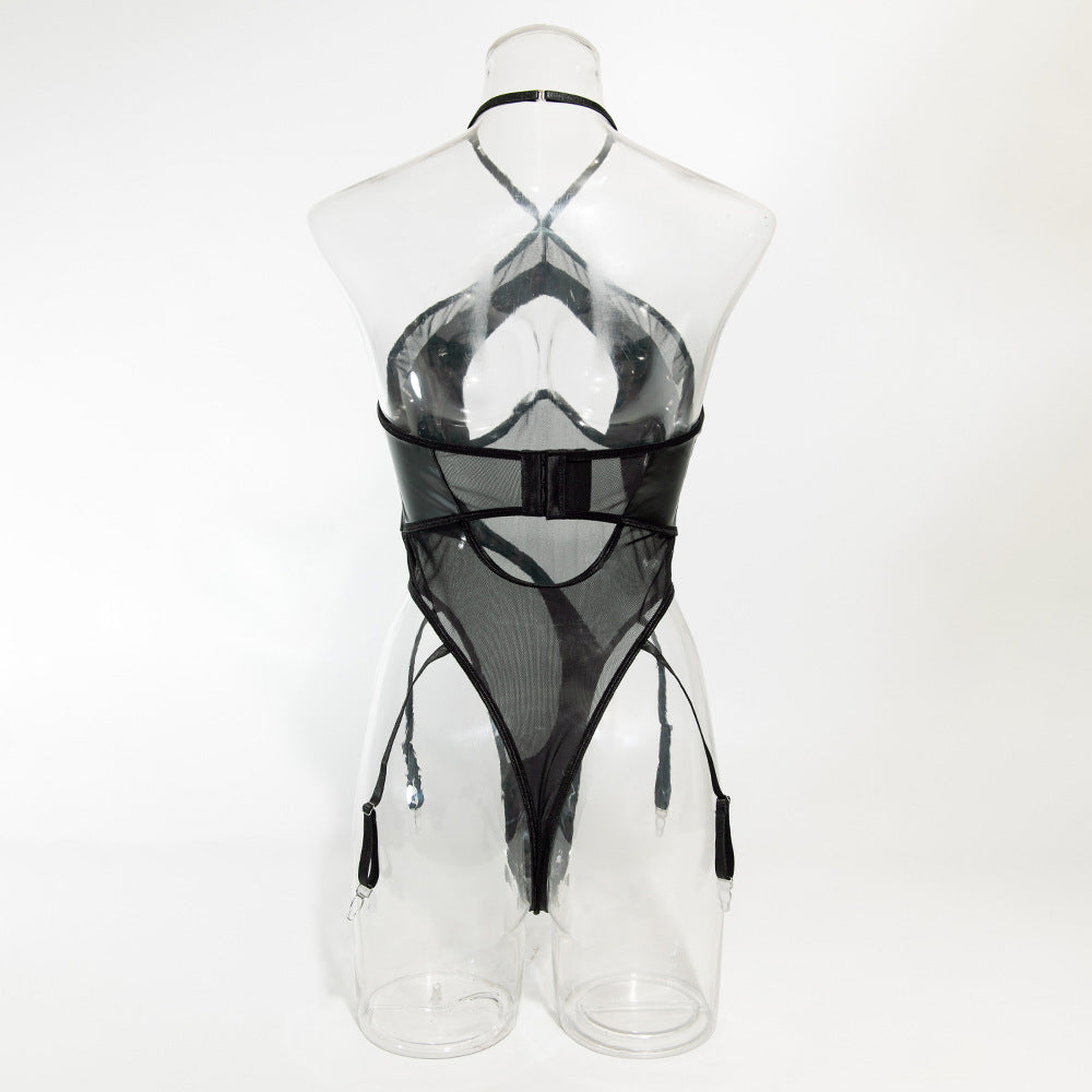 Black Leather Nude Sheer HubLai Lingerie