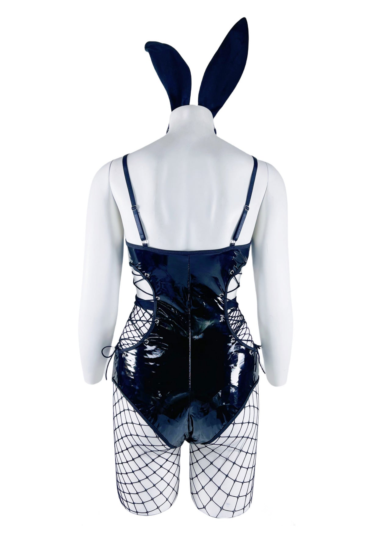 Black Leather Bodysuit Submissive Lingerie HubLai Intimate Teddy Fetish