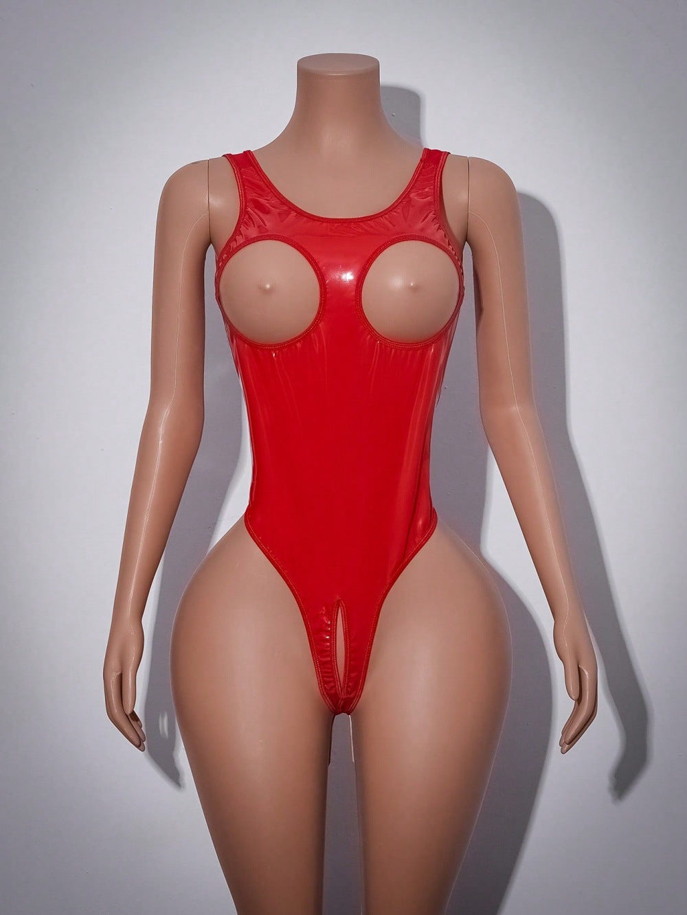Vinyl Peek-A-Boo Chain Bodysuit HubLai