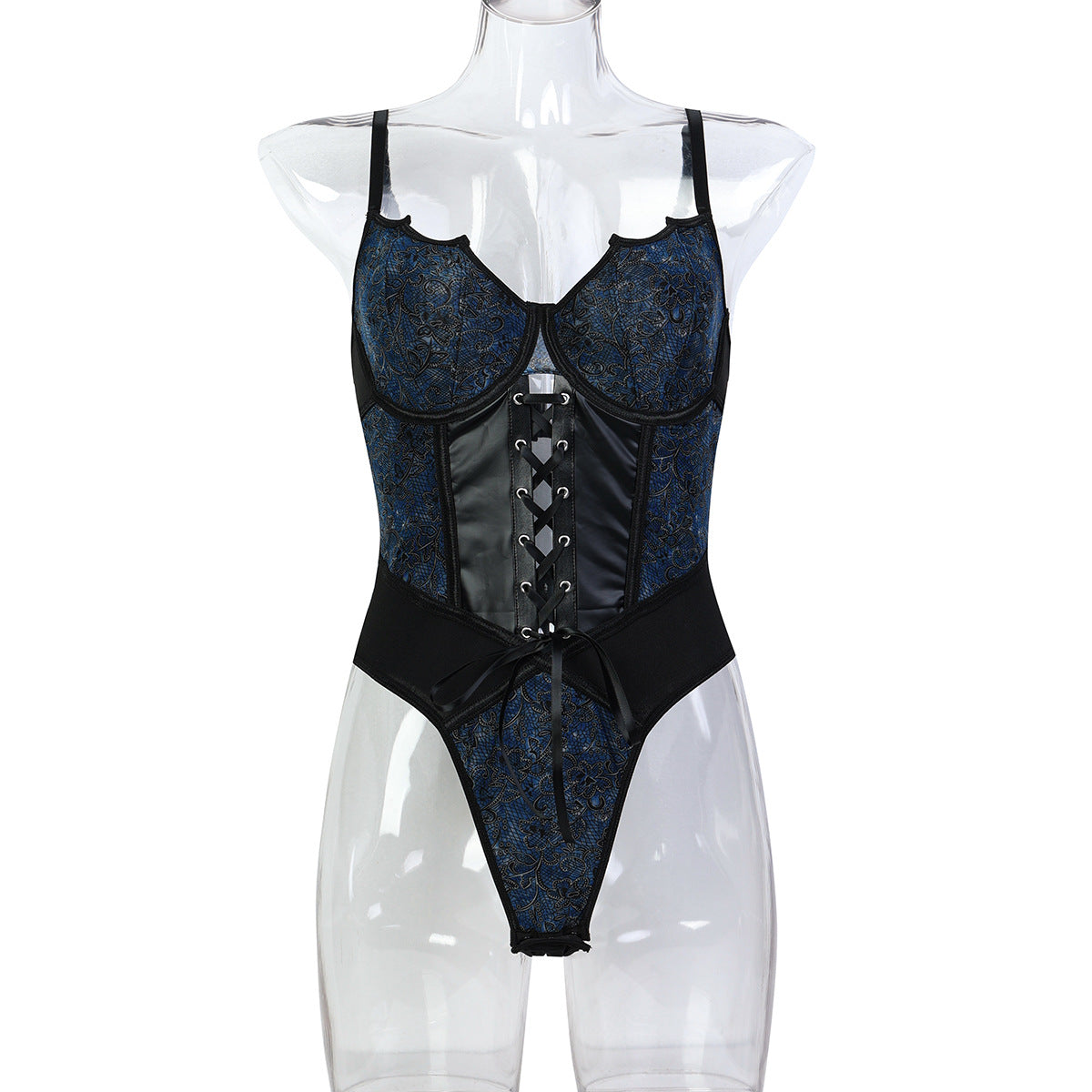 Leather Floral Corset Bodysuit HubLai Lingerie