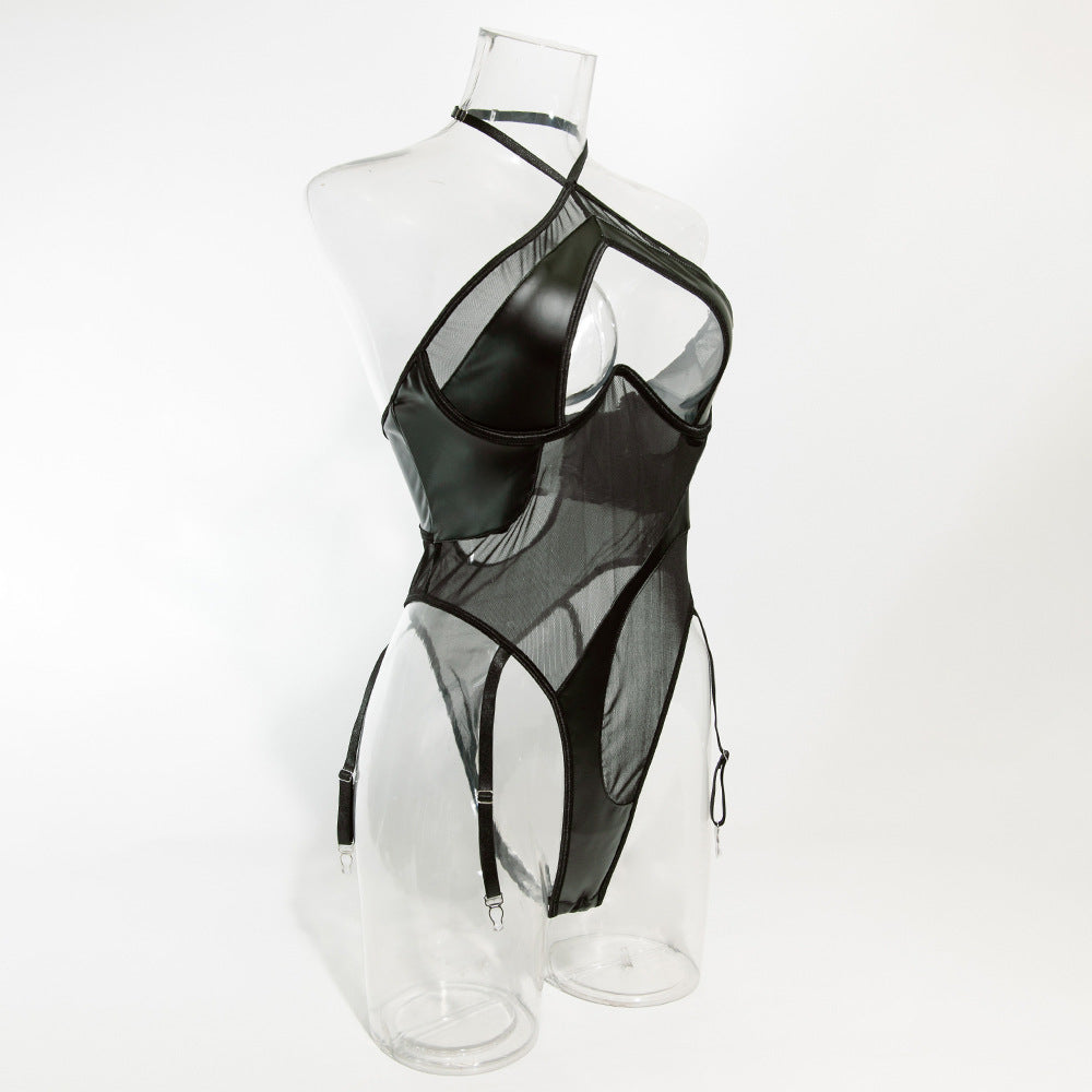 Black Leather Nude Sheer HubLai Lingerie