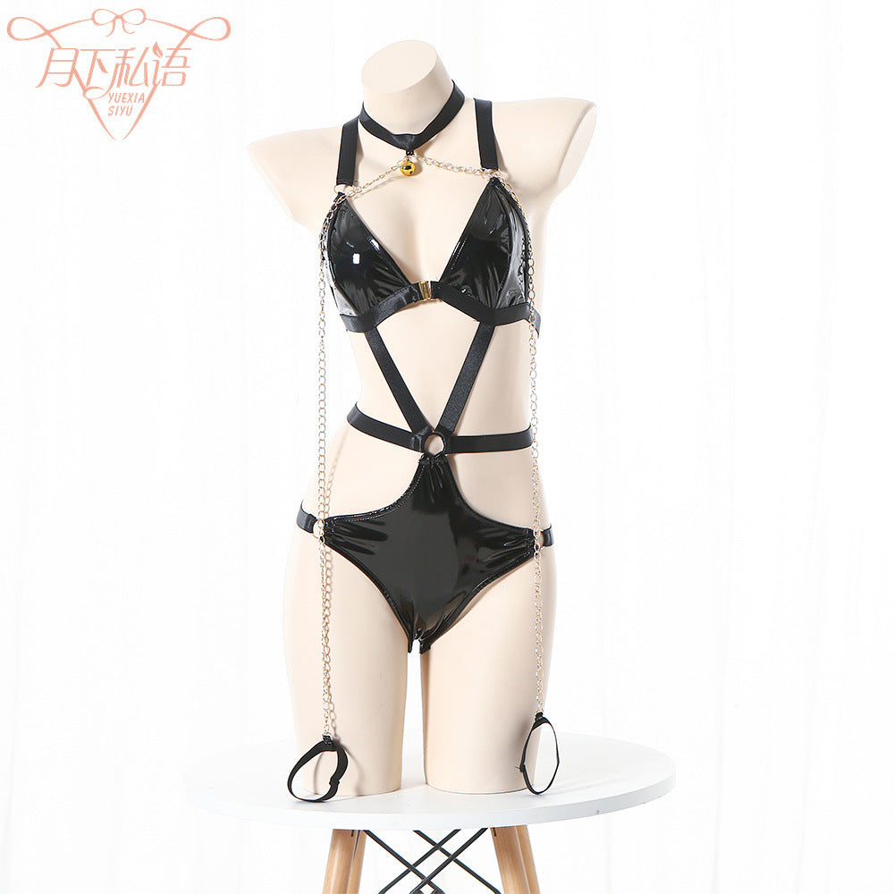 Naughty Harness Bodysuit Faux Leather Lingerie HubLai Sex Teddy