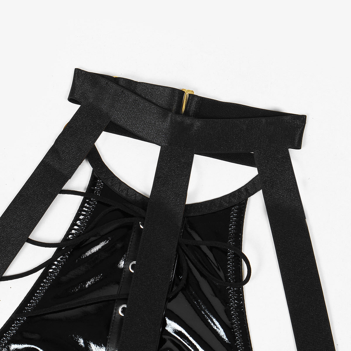 Black Turtleneck HubLai Bodysuit With Chains