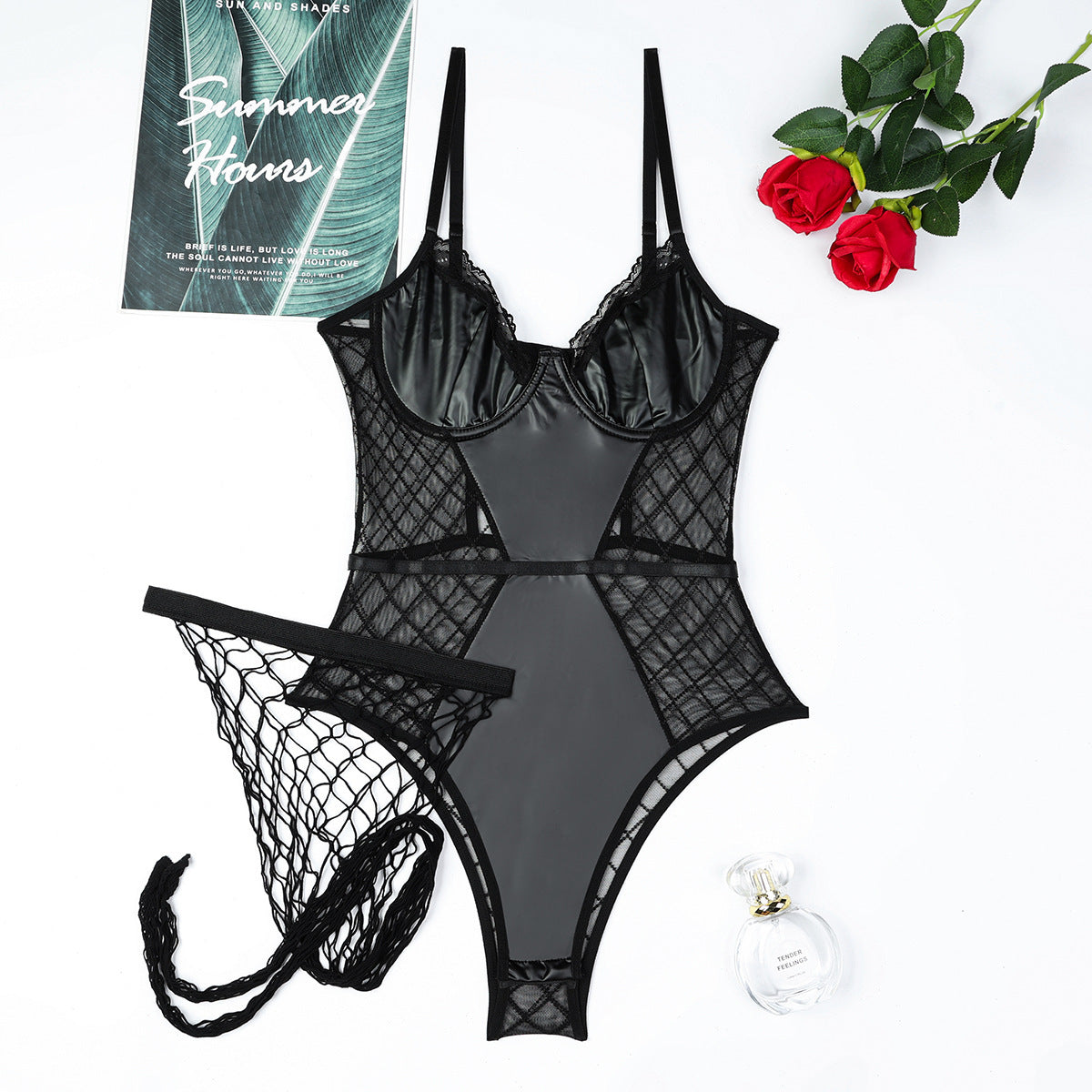 Black Leather Lace HubLai Lingerie