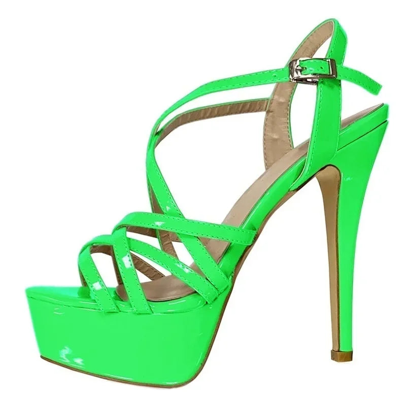 14CM Open Toe Platform High Heels Snake Pattern Sandals