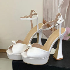 High Quality Cozy Silk Peep Toe Platform Heels Sandals