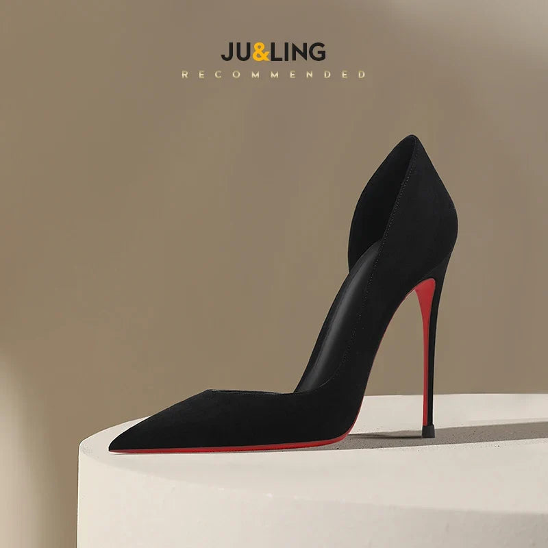 Black Suede Side Empty High Heels Versatile