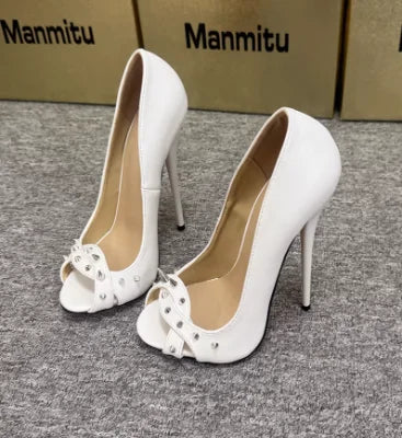12cm slim high-heeled fish mouth shoes with herringbone stitching