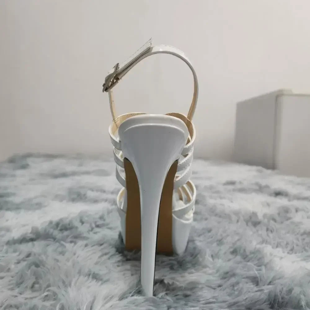14cm Super High Heels Leather Platform Ankle Strap Sandals