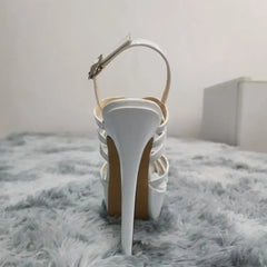 14cm Super High Heels Leather Platform Ankle Strap Sandals