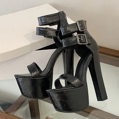 Big Size 43 44 45 Black Chunky Platform Sandals
