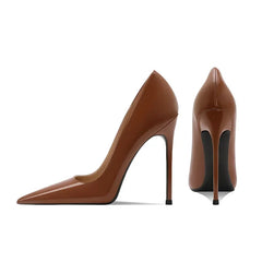 brown patent leather pointed thin heel