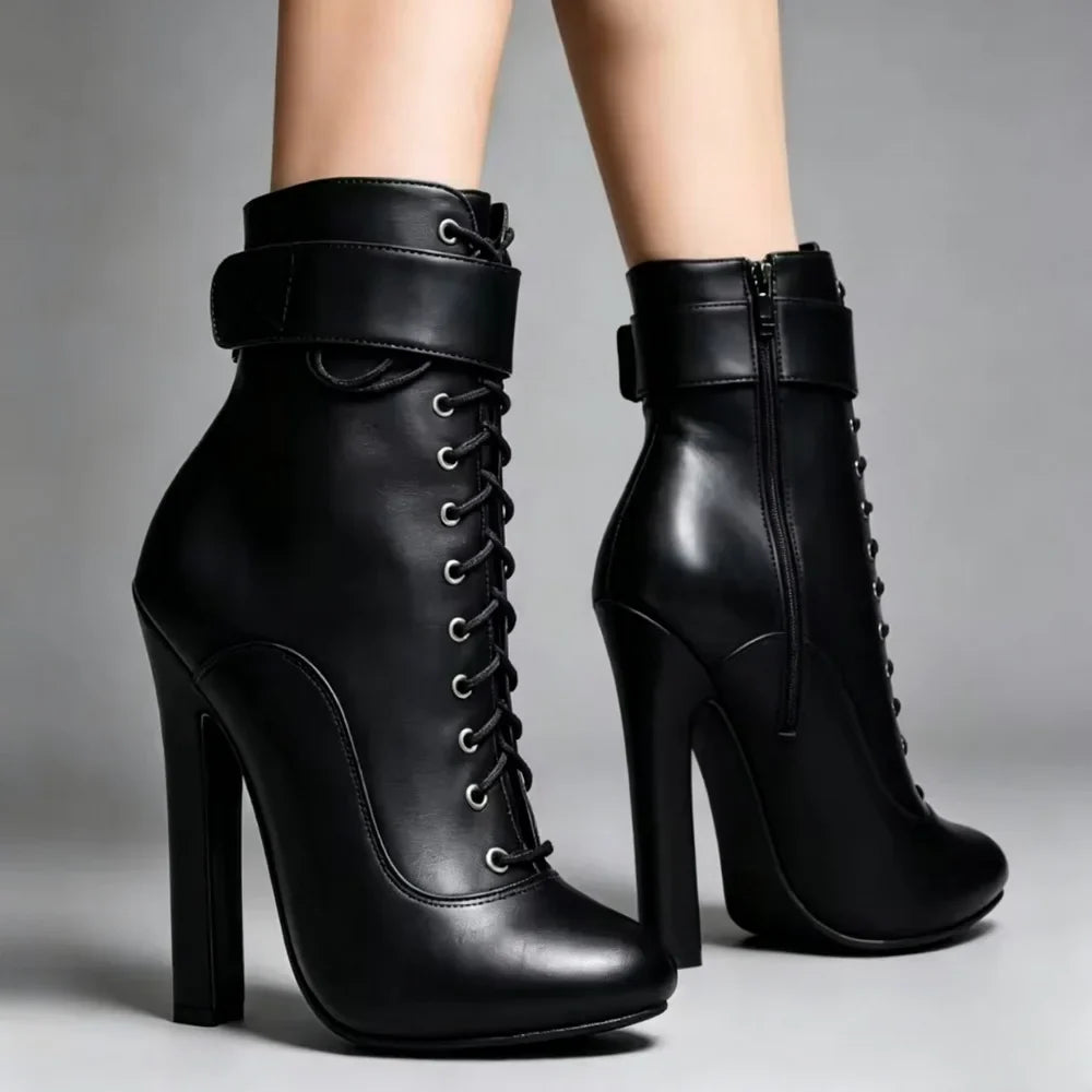 15CM Square High Heels Short Boots