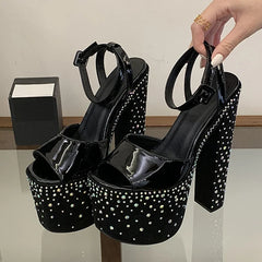 Crystal Rhinestone Chunky Platform Sandals
