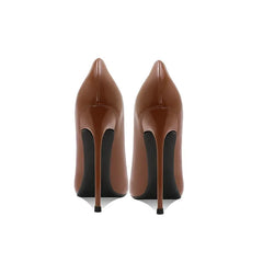 brown patent leather pointed thin heel