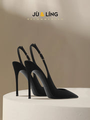 Fashionable suede toe cap fine heeled Sandals
