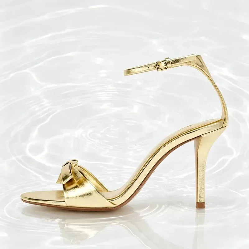 Gold Bow Knot Decorated High-heel Sandals