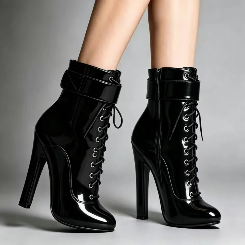15CM Square High Heels Short Boots