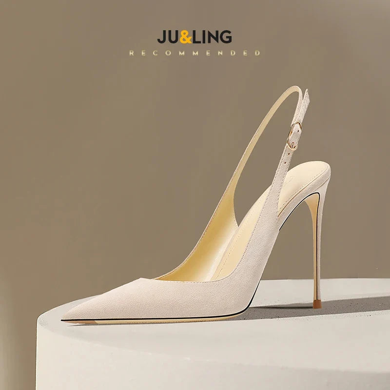 Fashionable suede toe cap fine heeled Sandals