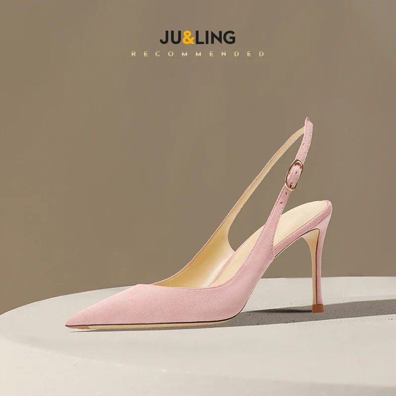 Fashionable suede toe cap fine heeled Sandals