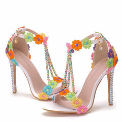 Fish mouth rhinestone lace beaded waterproof platform Sandals