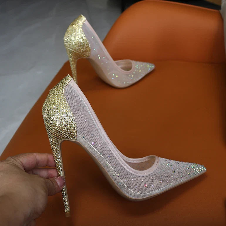 Diamond Mesh Pointed Ultra High Heels