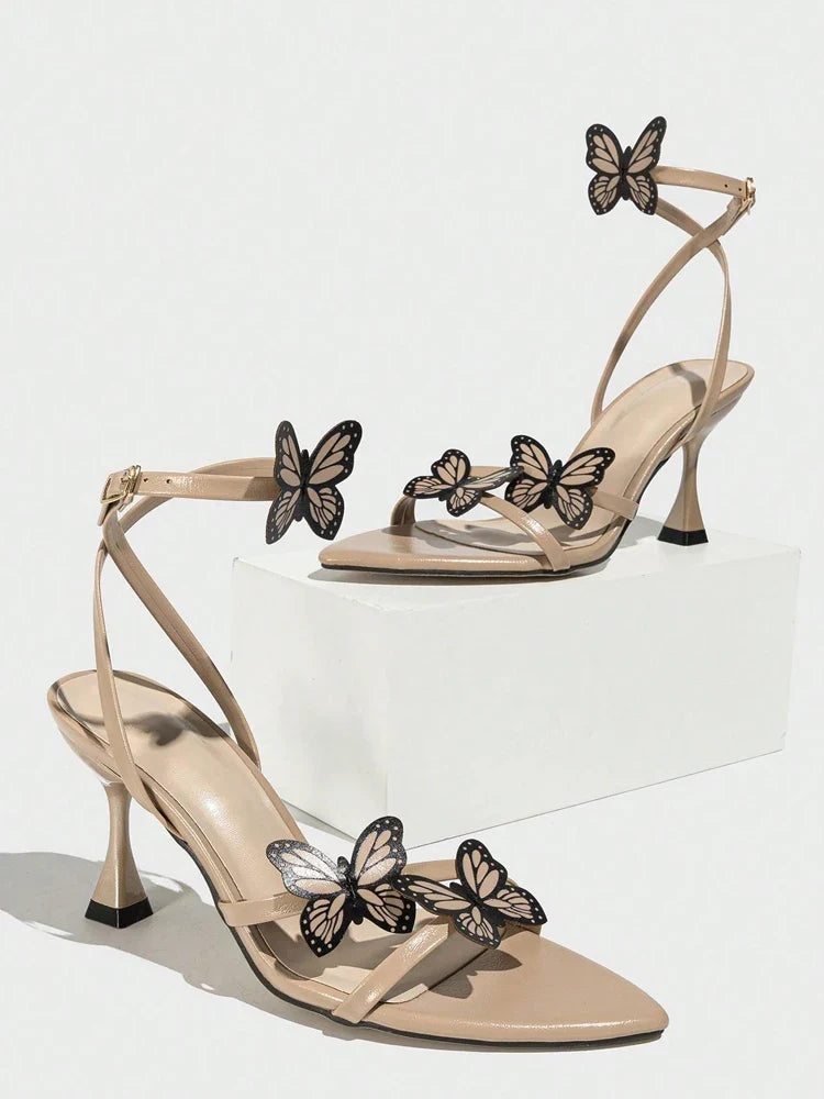 Apricot Butterfly Decoration Cross Strap Woman Sandals