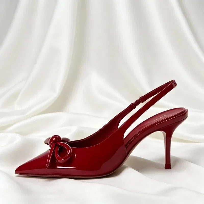 Elegant Bow Decorated Slingback High-heeled Sandals