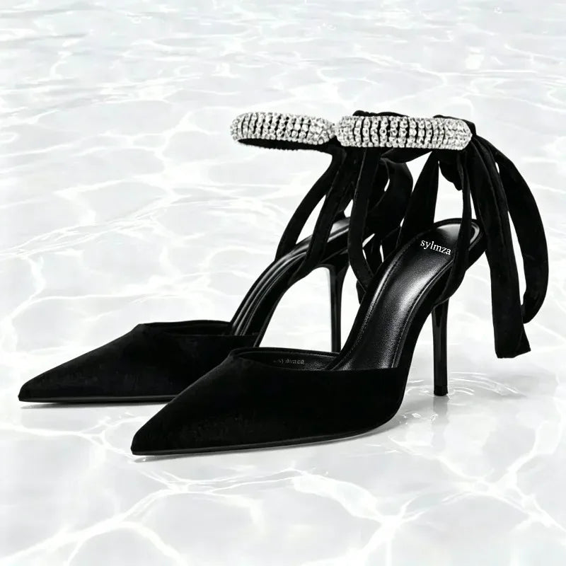 Black Velvet Pointed Toe Heels