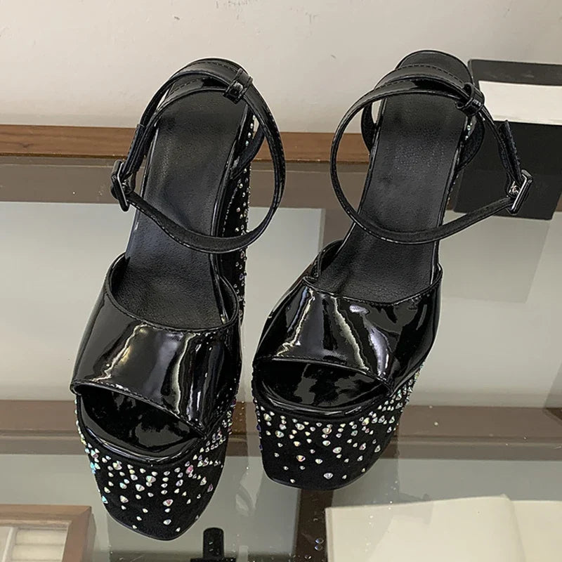 Crystal Rhinestone Chunky Platform Sandals